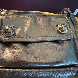 Coach Silver Metallic Poppy Bag with crossbody strap